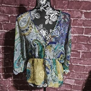 Twentyone Blue and Green Paisley, Sheer Blouse size Small